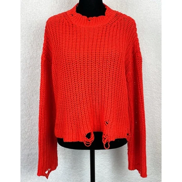 ZARA • Orange Distressed Knit Cropped Sweater, M - Picture 13 of 16